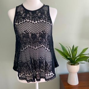 NWOT David Lerner Black Crochet Tank Top Size Small